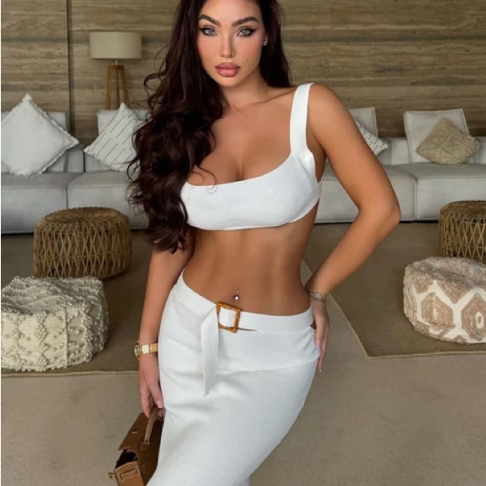 NWT fashion nova Elegant White Women's bodycon maxi Skirt set - Picture 4 of 7